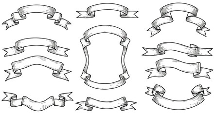 vintage hand drawn ribbons vector illustration for decoration and design elements