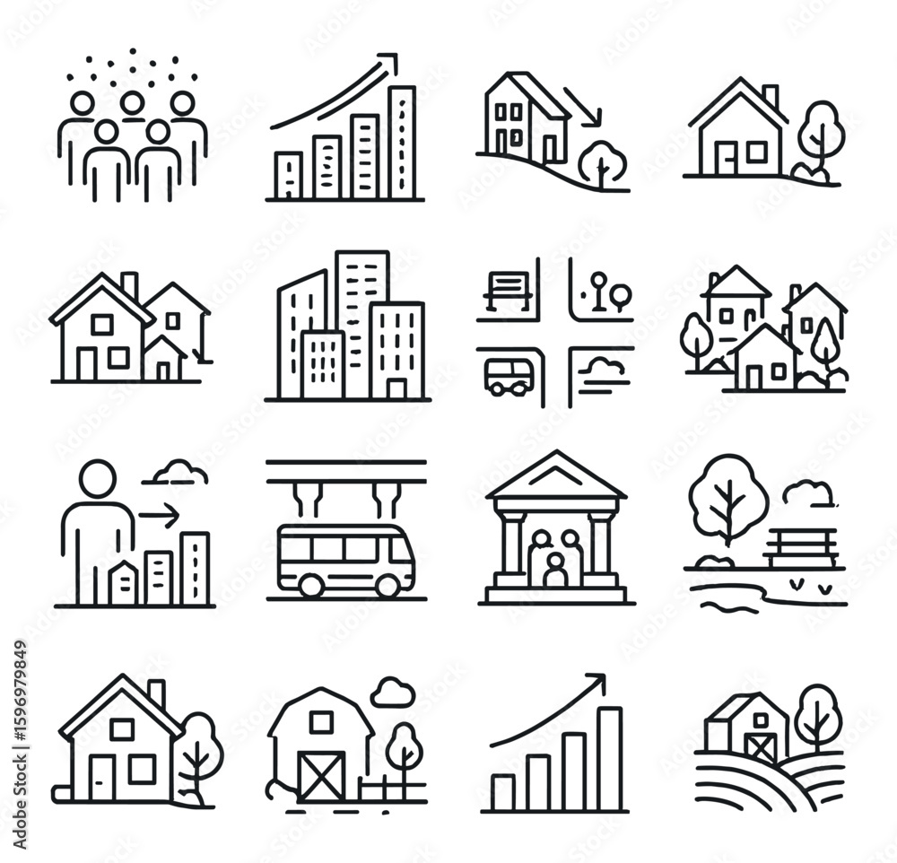 Urban growth icon collection. simple urbanization, housing, transport ...