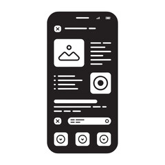 Black smartphone screen with white interface elements mobile phone