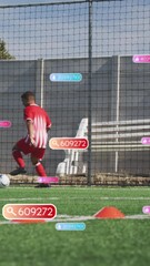 Sticker - animation of media icons over male soccer player with ball