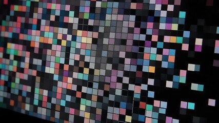 Wall Mural - abstract digital mosaic featuring colorful squares and rectangles on dark background