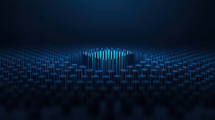 Wall Mural - abstract 3d blue and black background with vertical lines emerging from surface creating a modern fu