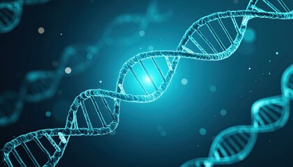 Wall Mural - a digital illustration of a dna helix on a blue background, symbolizing genetic research and biotech