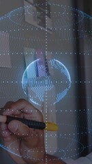 Wall Mural - analyzing data, business professional using digital globe and animation graphs