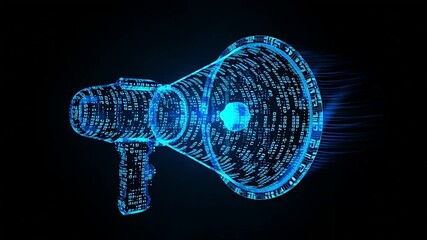 Wall Mural - glowing neon megaphone against a black background advertising and promotion concept