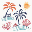 © rabi - Tropical beach scene with palm trees sun and ocean waves summer