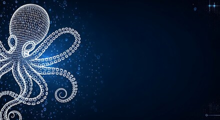 Digital octopus made of binary code on dark background