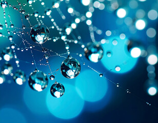 Macro Water Droplets on Spider Web with Jewel-Like Sparkle