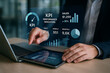 © techstudio - Business performance kpi metrics visualized on smart dashboard with charts showing sales growth and indicators for productivity tracking and digital success analysis