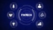 © Maka - Dark Blue Fintech Concept Circular Graphic White Icons Startup Growth Finance Technology Business Handshake Gears Lightbulb Graph