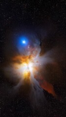 Wall Mural - spectacular interstellar gas cloud formation with shimmering colors and visible blue star illuminati