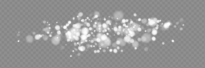 Wall Mural - Vector falling snow effect isolated on transparent background with blurred bokeh.
