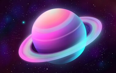 Wall Mural - Vibrant, Pastel-Colored Planet with Rings in a Starry Space