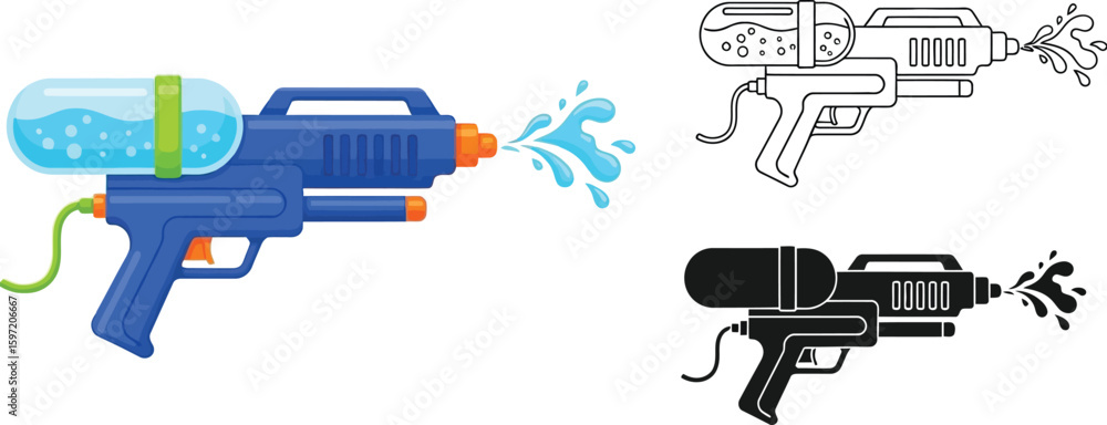 Vector illustration of water gun toy for summer fun water fight and ...