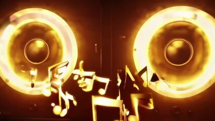 Wall Mural - Seamless Looping Video Glowing Gold Speakers Music Notes
