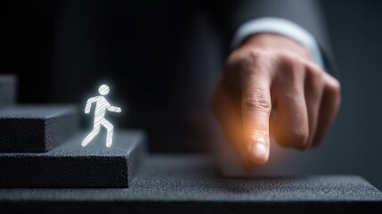 Wall Mural - Guiding the Ascent: A symbol of leadership, a hand points the way up a staircase, guiding a figure toward achievement and progress.