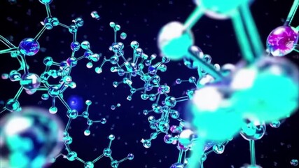 Wall Mural - Seamless Looping 3D Blue Molecular Structure with Shiny Atoms