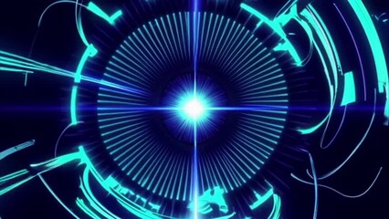 Wall Mural - Seamless Looping Futuristic Blue Glowing Circular Technology Interface
