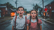 © NNS Studio - Children Urban Surprise Shock Expression Emotion Street Weather Clouds Rain Dusk Standing Homes Traffic Powerlines Outdoors Curiosity Innocence Playground Exploration Fashion