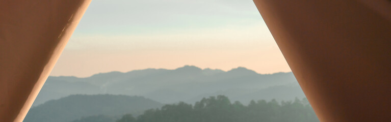Wall Mural - mountain view with sunrise and sky background