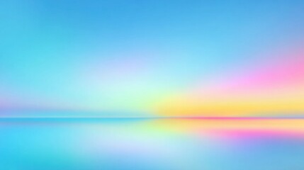 Wall Mural - A breathtaking view unveils as vibrant colors blend in the sky, reflecting beautifully on the tranquil water. The gentle hues create a peaceful atmosphere at sunset near the coast.
