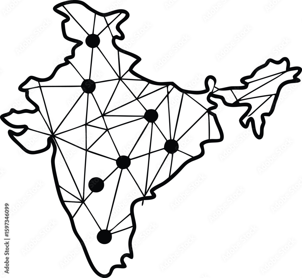India Map with Network Connectivity, Showing Interconnection Stock ...