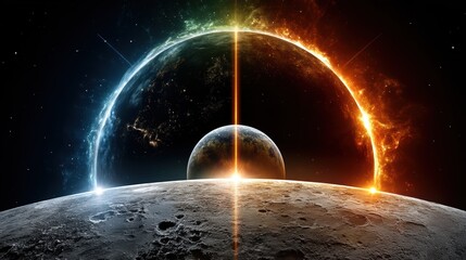 Wall Mural - Lunar Eclipse with Cosmic Energy and Vibrant Celestial Rings