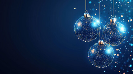 Wall Mural - wireframe christmas balls in low poly style as abstract modern 3d illustration on blue background, f