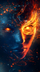 Wall Mural - Cosmic flame in a watery nebula, a surreal supernova glow across the night sky