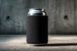 © SY - Isolated aluminum soda can inside a black cozy sleeve. It's perfect for mockups showcasing drinkware designs.