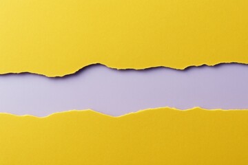 Wall Mural - torn yellow paper with a horizontal rip revealing light purple background in minimalist creative con