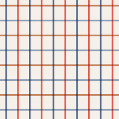 Wall Mural - Blue, orange, red, gray lines on beige tartan seamless pattern background. Vector