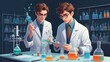 © Shahzad - Two scientists in a laboratory conducting experiments with beakers and chemical solutions on a table