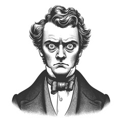 Wall Mural - surprised victorian gentleman with wide eyes and formal attire, expressing shock or disbelief sketch