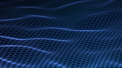 Wall Mural - Beautiful curved wave on a dark background. Digital technology background. Concept of network. 3D