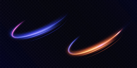 Wall Mural - bright light semicircle with flickering glow and bright glare. blue and bright orange light swirl is