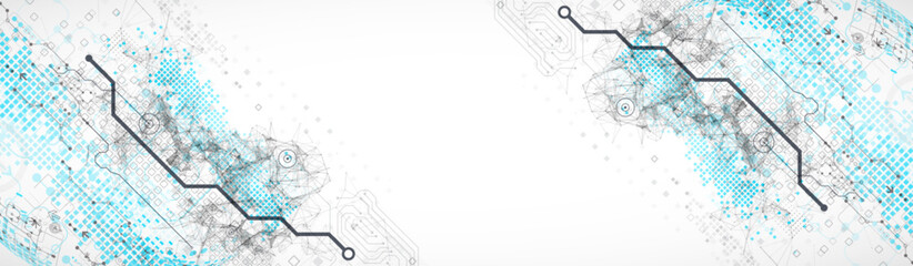 Wall Mural - abstract technology concept. used blue squares, tech lines and plexus effect. vector illustration.