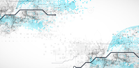 Wall Mural - abstract technology concept. used blue squares, tech lines and plexus effect. vector illustration.