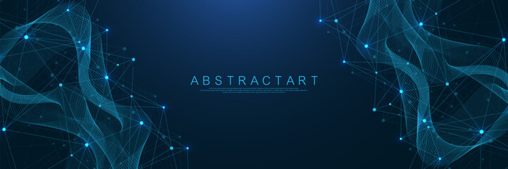 Wall Mural - Global network connection concept. Big data visualization. Social network communication in the global computer networks. Internet technology. Business. Science. Vector illustration