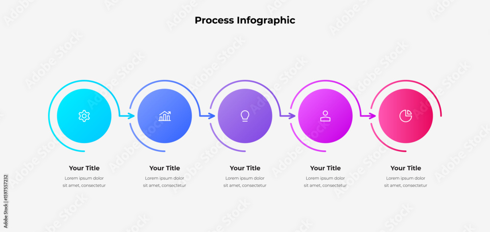 Process Workflow Colors Circular infographic with vibrant colors representing sequential five ...