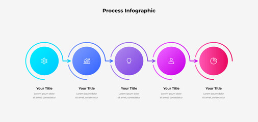 Wall Mural - circular infographic with vibrant colors representing sequential five phases of a process. ideal for