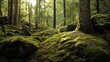 © sixth - Lush forest floor, mossy rocks, sunlight filtering through trees