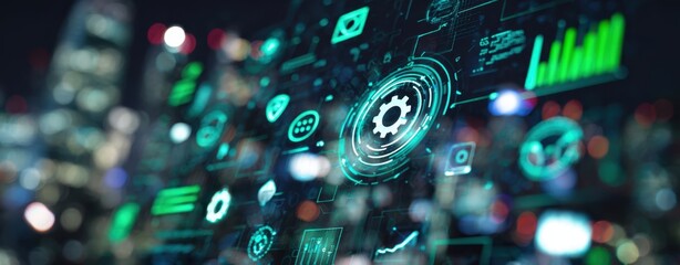 The futuristic interface depicting advanced technology and data analytics in action.
