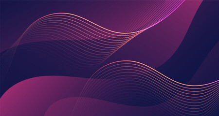 Wall Mural - Abstract purple background with glowing curved lines and modern wave design