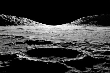 Wall Mural - Lunar surface landscape, grayscale