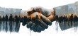 © xcc - Collaborative Handshake Dual Exposure: Urban Silhouettes & Rural Landscape, Global Trade Symbolism, Abstract Realism Composition
