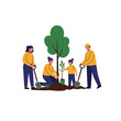 © Jonan - Family Planting a Young Sapling Together,  Parents and Child with Shovels, Environmental Conservation