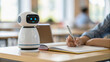 © Nim9ty  Pics - Human and ai collaboration in education with robot assistant on desk, cheerful learning scene