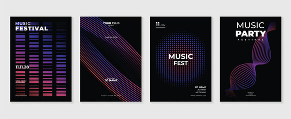 Canvas Print - music poster design background vector set. electro sound cover template with vibrant abstract gradie