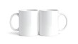 © Toufiqul - Two blank white ceramic mugs with handles on a white background